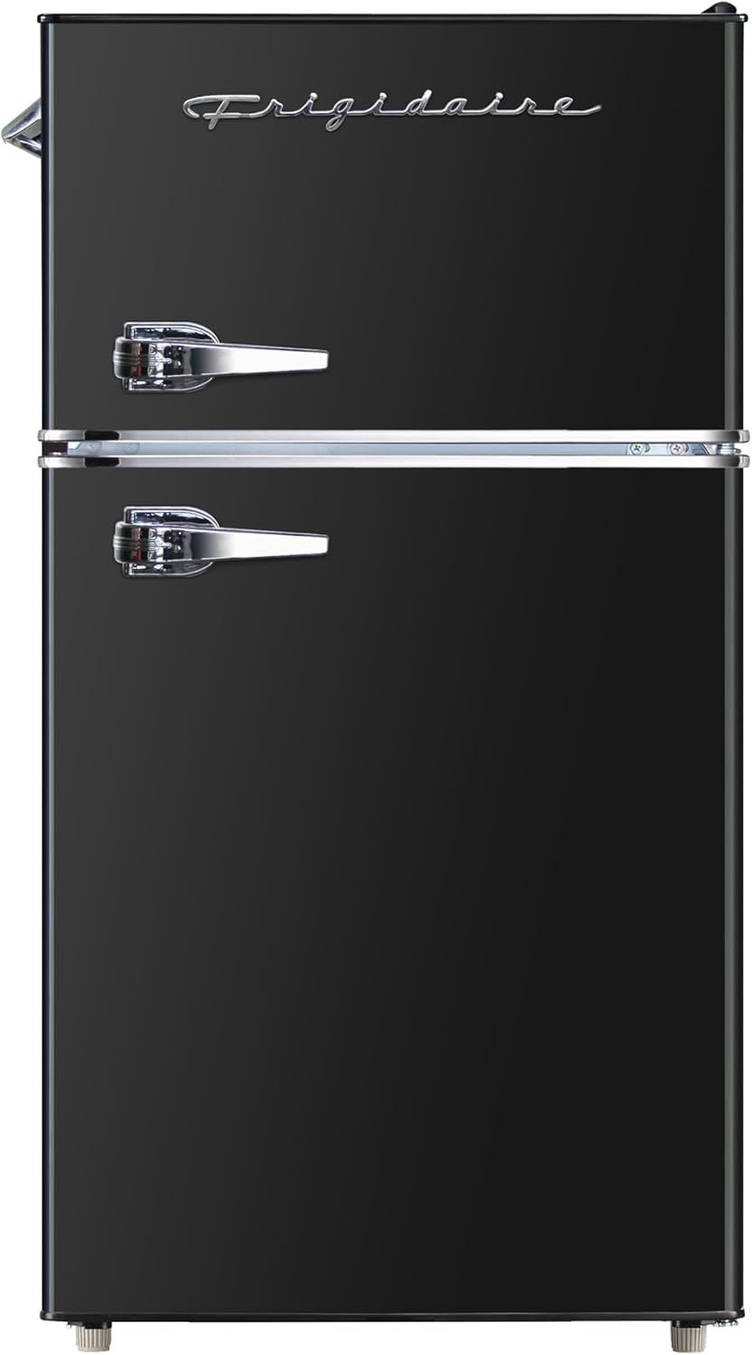 Frigidaire Retro Mini Fridge with Freezer & Side Bottle Opener-Small 2 Door Refrigerator for Office Bar or College Dorm Room-3.2 Cu Ft – 19'' D x 20.5' W x 33.5' H (Onyx)