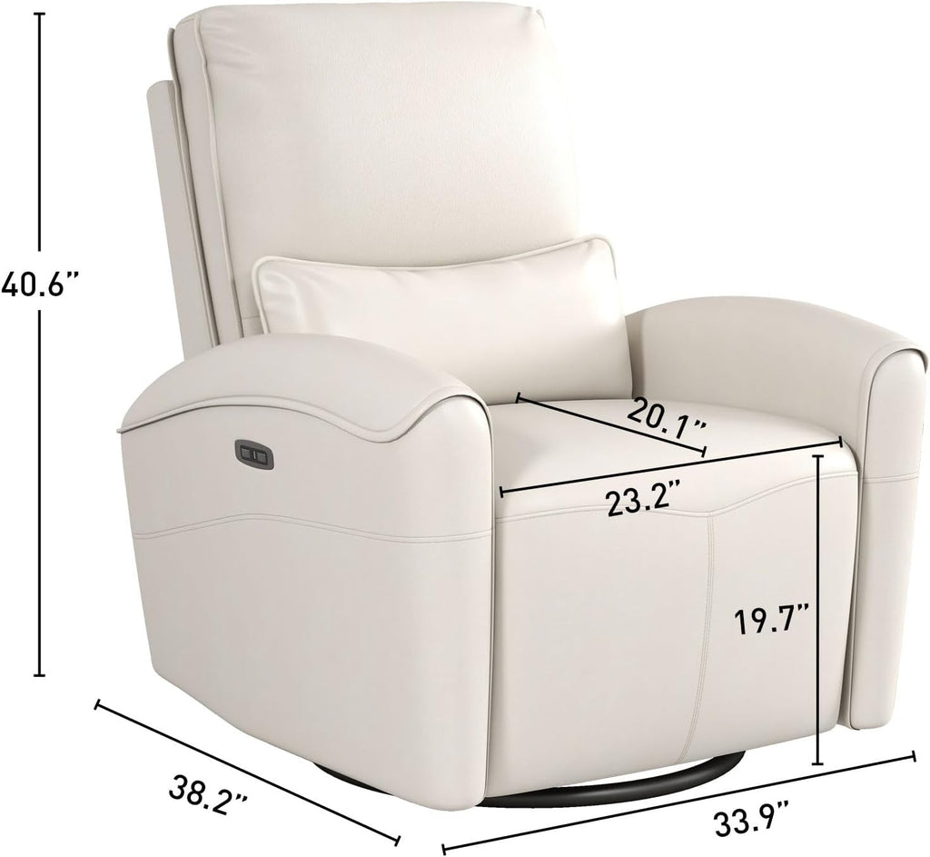 Bonzy Home Power Swivel Rocker Recliner Chair with USB Port, 23.2' Wide Seat, Fixed Lumbar Support, Upholstered Glider Chair for Nursery Living Room, Beige