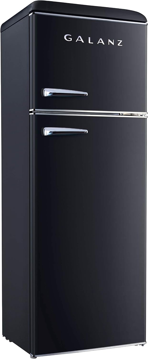 Galanz GLR12TBEEFR Refrigerator, Dual Door Fridge, Adjustable Electrical Thermostat Control with Top Mount Freezer Compartment, Retro Blue, 12.0 Cu Ft (Black)
