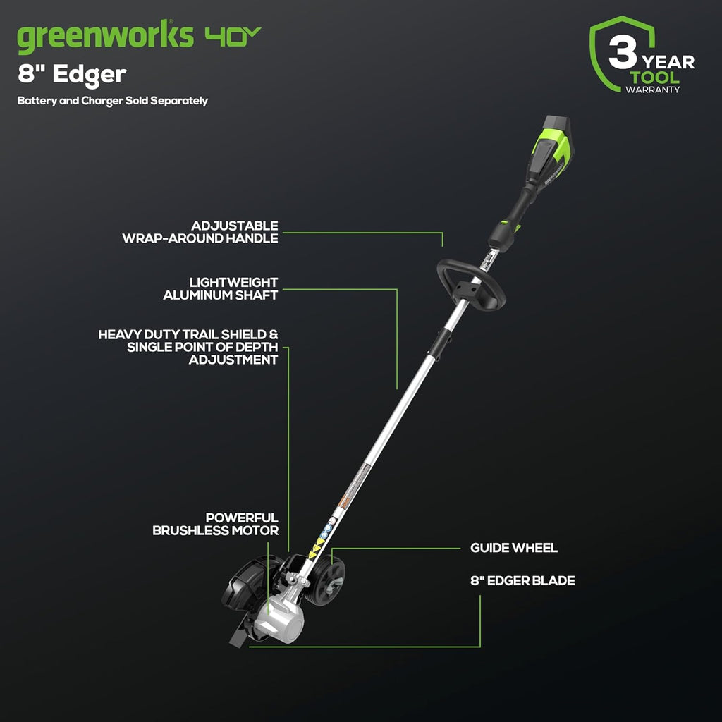 Greenworks 40V 8' Brushless Edger, Battery and Charger Not Included