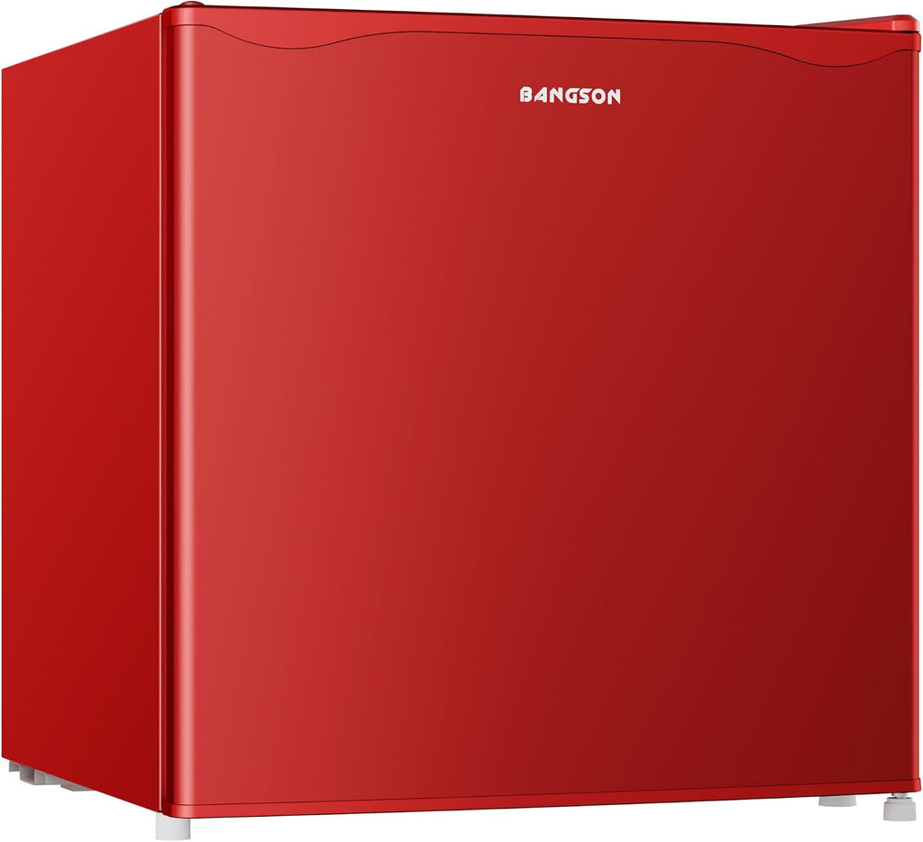 BANGSON 1.7 Cu.Ft Mini Fridge with Freezer for Dorm, Compact Refrigerator Office, Energy Saving Small Fridge Reversible Single Door, Low Noise for Bedroom Small Apartment, Red