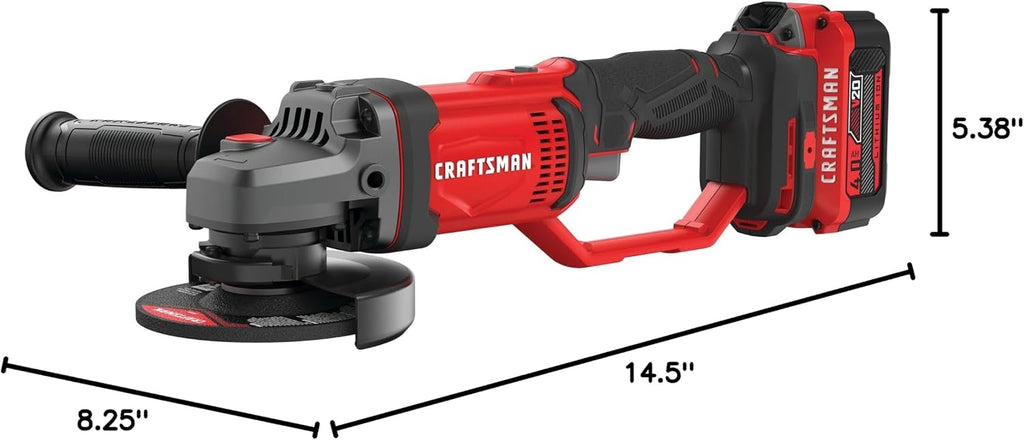 CRAFTSMAN V20 Cordless Angle Grinder Tool Kit, 4-1/2 inch, Battery and Charger Included (CMCG400M1)