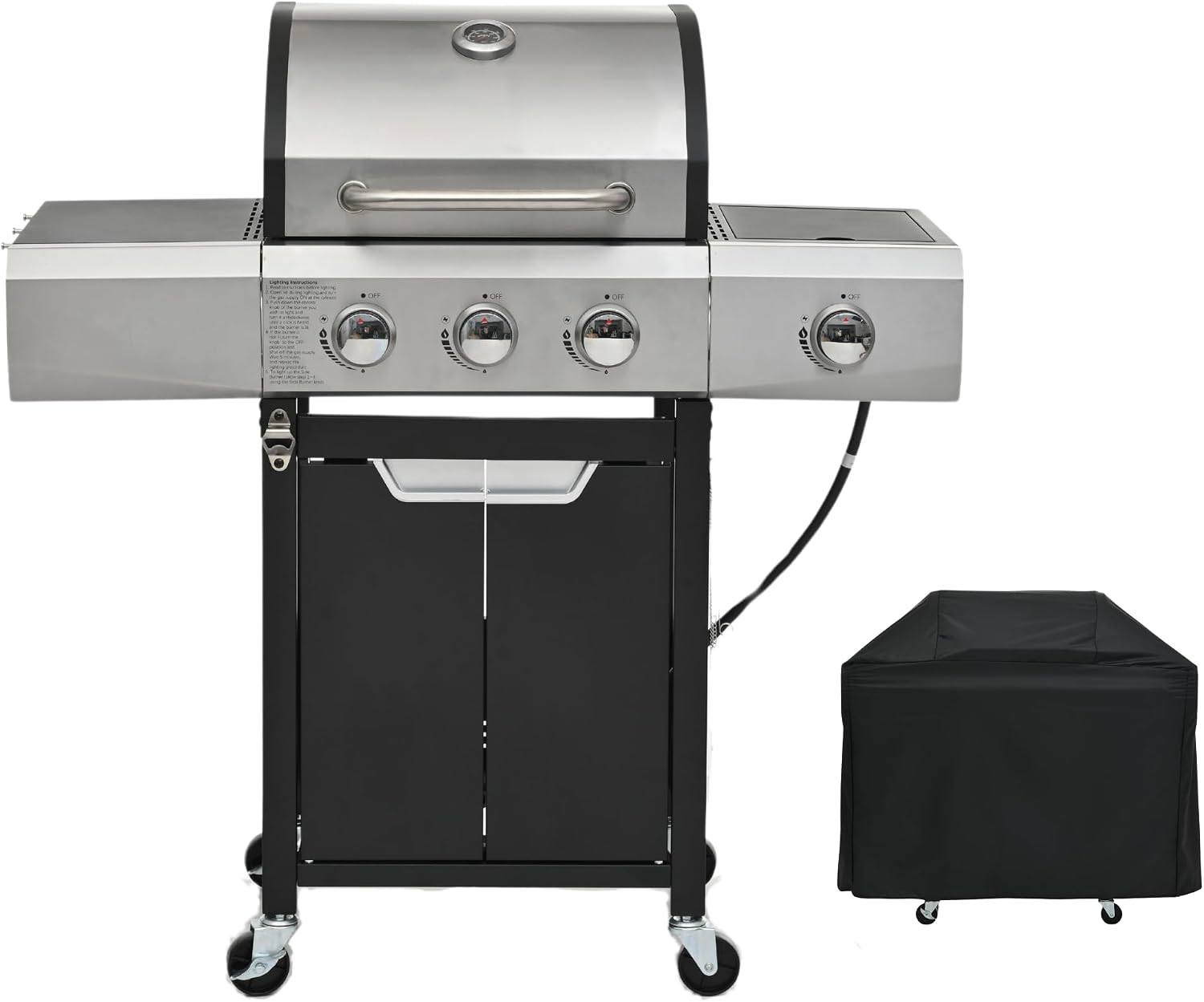 3 Burner Gas Grill with Cloth Cover – High-Powered 51,000 BTU Burners, Stainless Steel Construction, Ample Cooking Space – Perfect for Backyard Barbecues, Parties, and Family Gatherings