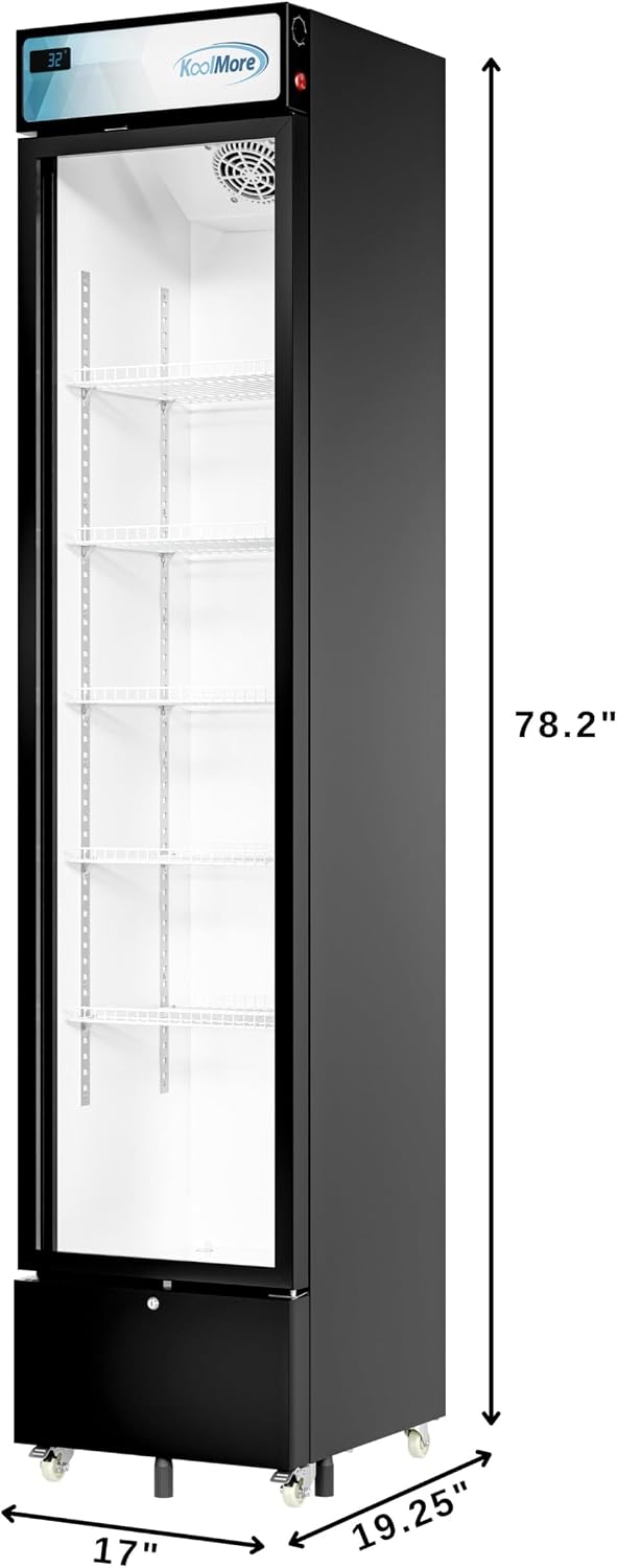 KoolMore 17 in. Slim Commercial Merchandiser Display Refrigerator 7 Cu. Ft. in Black, ETL Listed (KM-MDR-17S)