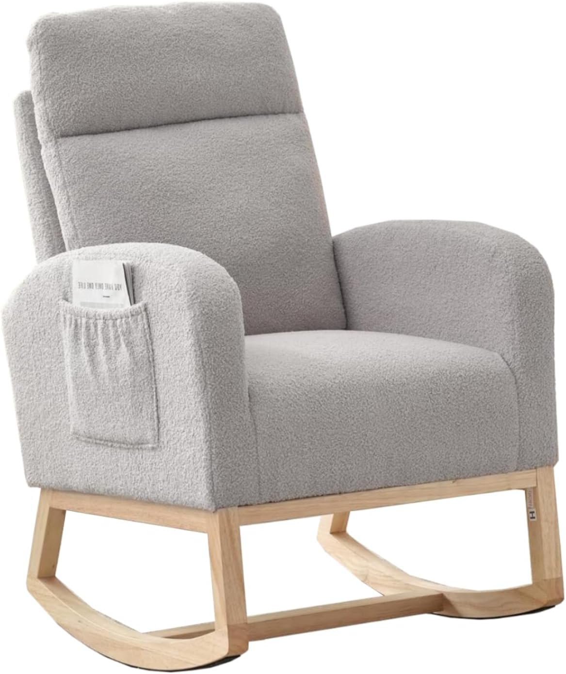 GAOMON Rocking Chair Glider for Nursery, Comfy Rocker Nursery with Side Pocket & High Backrest, Baby Rocking Chair for Breastfeeding, Upholstered Rocker & Living Room, Light Gray