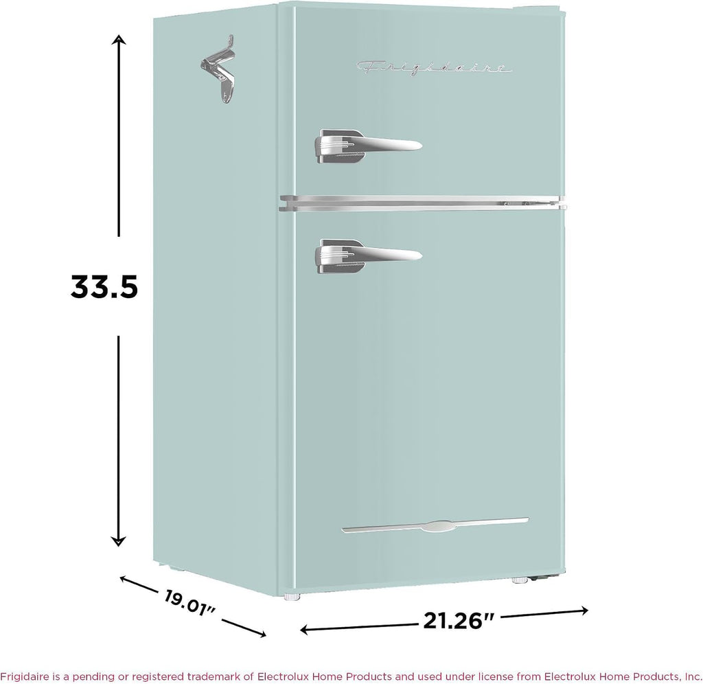 Frigidaire EFR840 Retro Mini Fridge with Freezer & Side Bottle Opener - Small 2 Door Refrigerator for Office Bar or College Dorm Room - 3.2 Cu Ft, Mint