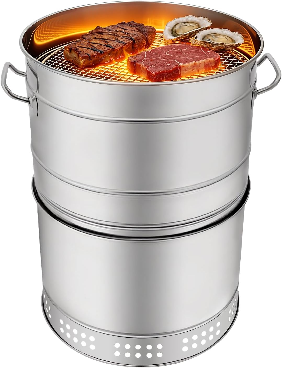 Large Portable Vertical Charcoal Grills, Stainless Charcoal BBQ Grill Barrel 360° Smokeless Outdoor with 50 Skewers for Travel, Outdoor Cooking and BBQ, Camping Picnic Patio Backyard (Large)