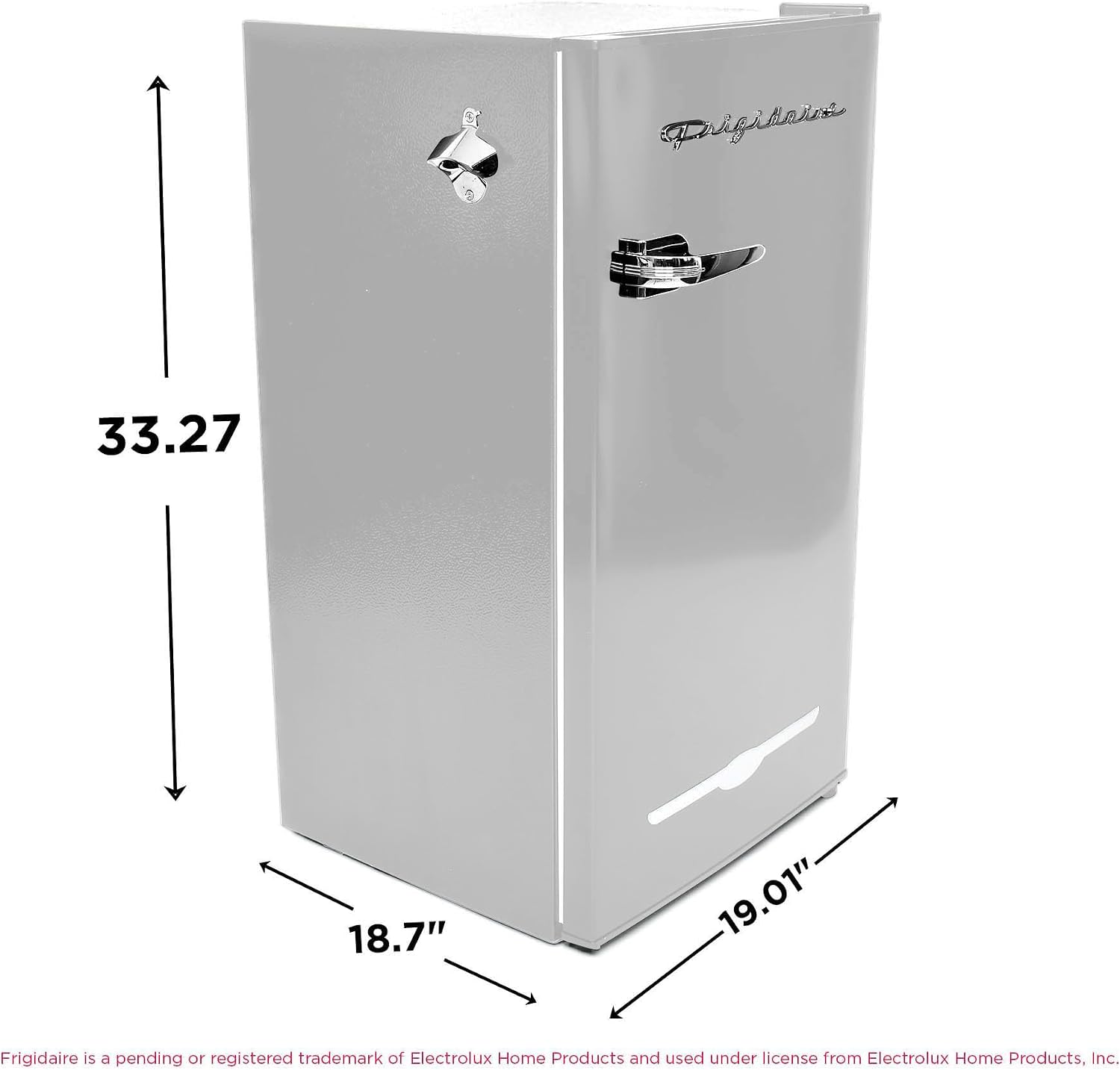 Frigidaire Retro Compact Fridge with Chiller, 3.2 cu ft Countertop Fridge with Built-In Bottle Opener, Compact Refrigerator for Office, Bedroom, Dorm Room or Cabin - 16.5'D x 19'W x 31'H (Moonbeam)