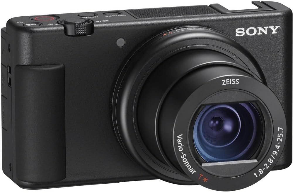 Sony ZV-1 Digital Vlogging Camera Black (DCZV1/B) – 20.1 MP 1' Sensor, 24–70 mm ZEISS Lens, 4K HDR Video, Flip Screen w/ 64GB Card, Deluxe Soft Bag, Flex Tripod, Memory Card Wallet, Cleaning Kit