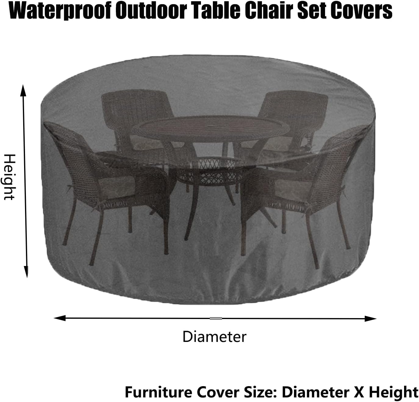 Garden Furniture Covers Round 110' D x 39' H, Waterproof Outdoor Table Chairs Cover, 420D Heavy Duty Gas BBQ Grill Cover, Dust Proof Furniture Protective Cover (280x100cm)