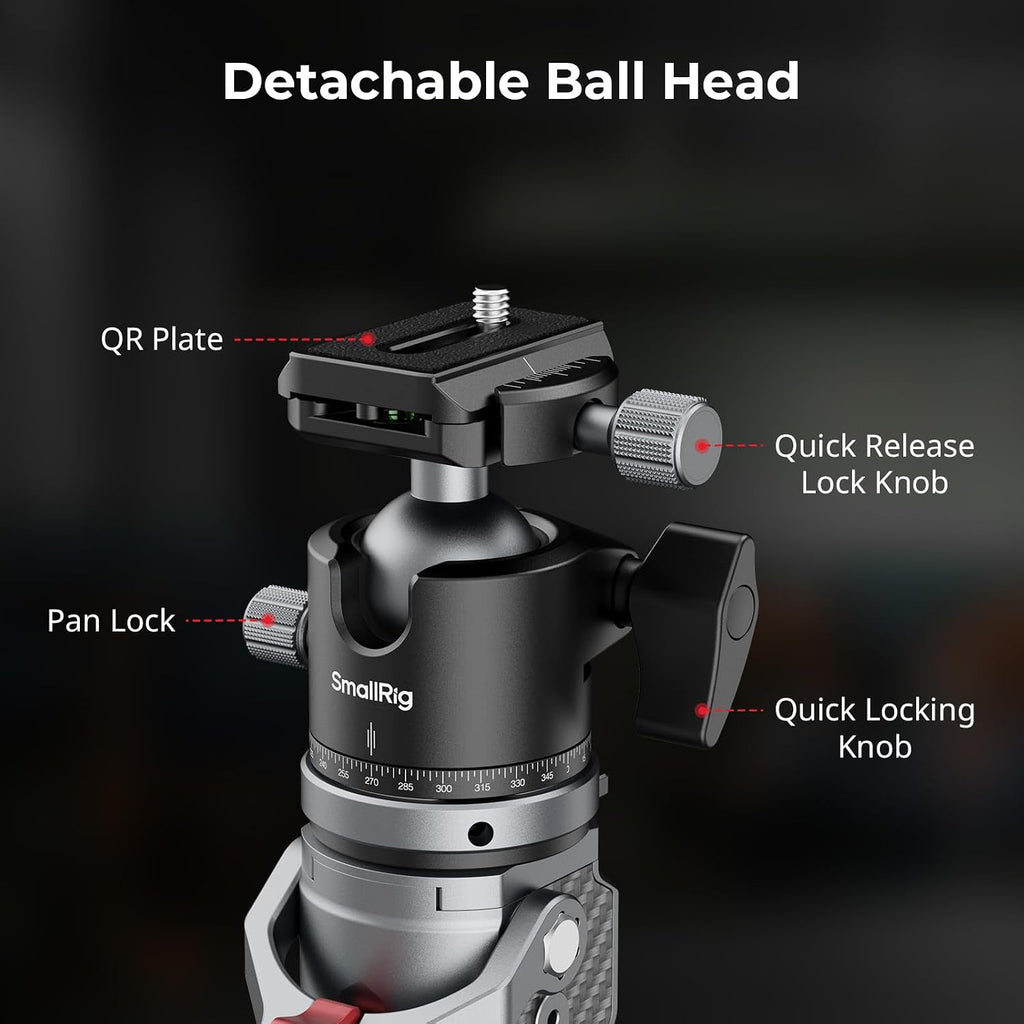 SmallRig 166.5cm / 65.6' Carbon Fiber Monopod for Camera, Compact Camera Monopod with One-Touch Height Adjustment, Max. 5kg Playload Ball Head, Storage Size of 68cm / 26.8', Weighs 1.72kg / 3.8lb