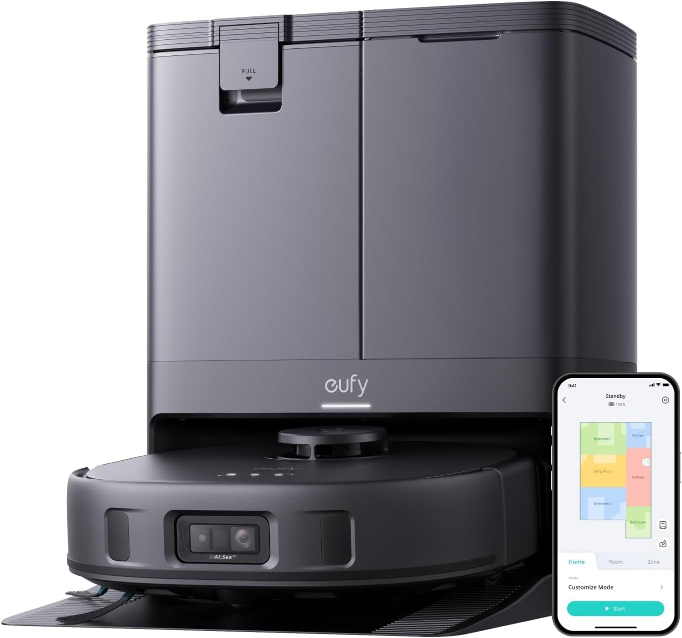 eufy Certified Like-New X10 Pro Omni Robot Vacuum and Mop Combo, 8,000 Pa Suction, Dual Mops with 12 mm Auto-Lift and Carpet Detection, Auto Mop Washing, Auto Drying, Self-Emptying(Renewed)