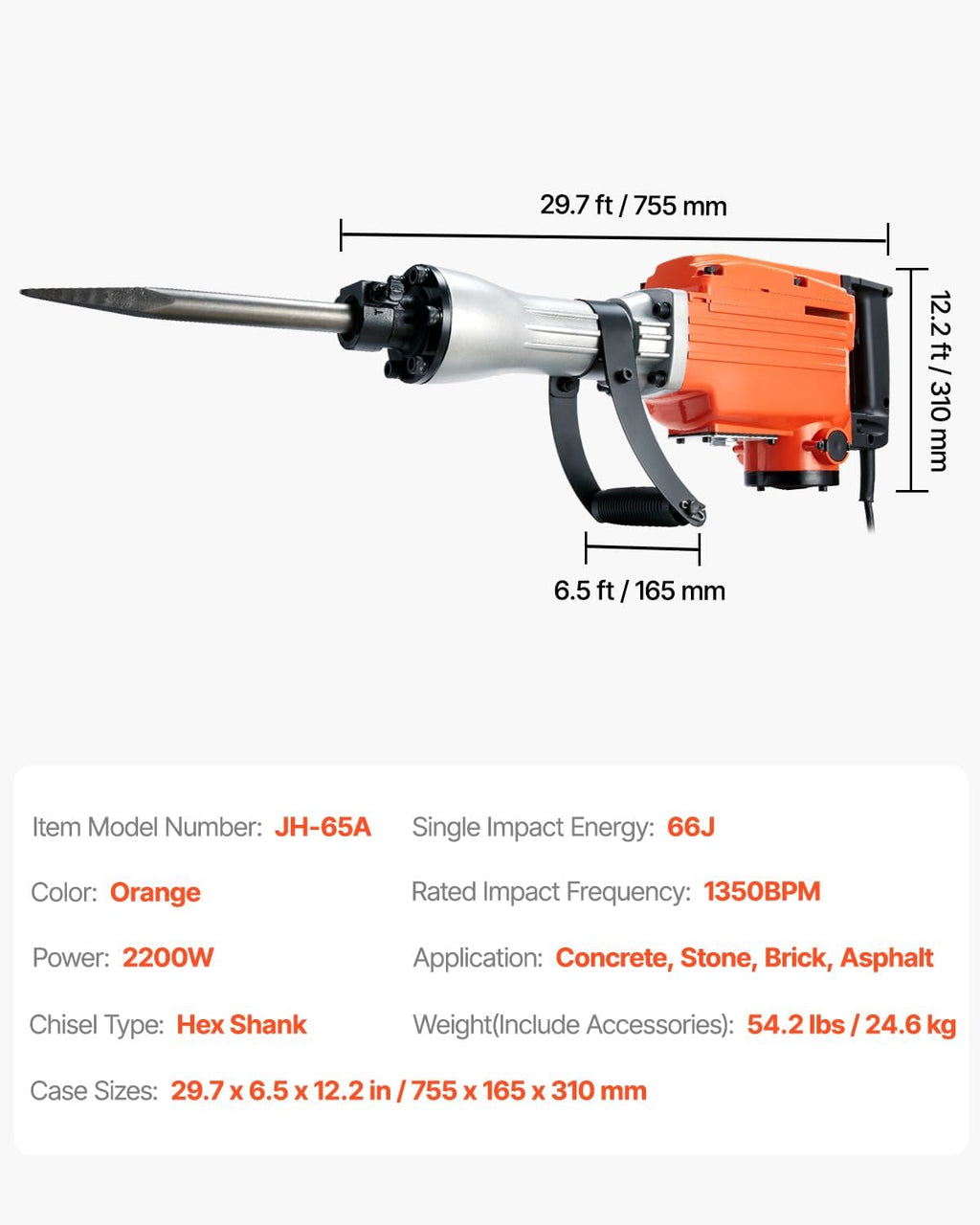 VEVOR Demolition Jack Hammer, MAX 2200W Electric Jackhammer Heavy Duty, 1400 BPM Concrete Breaker 4pcs Chisels Bit Chipping W/Case, Gloves