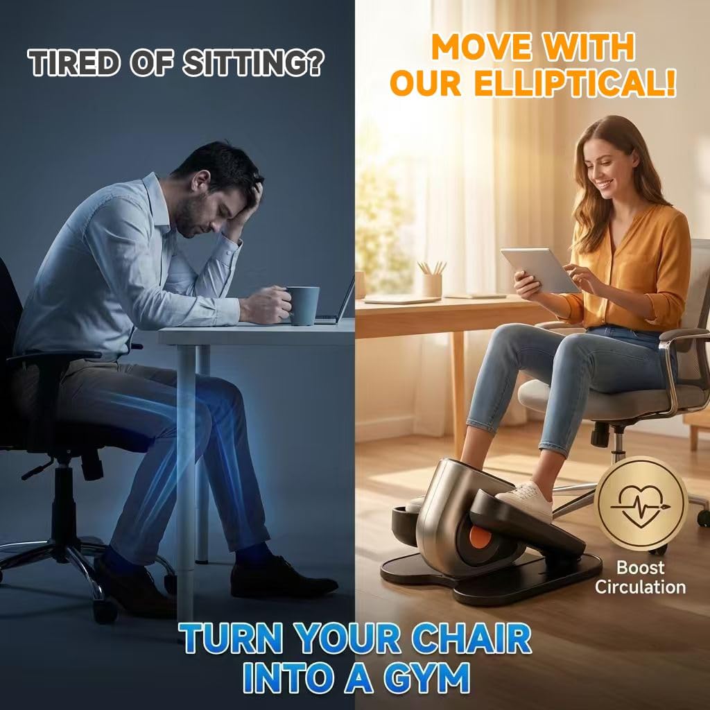Under Desk Elliptical Machine, Electric Elliptical Leg Exerciser for Seniors with 10 Adjustable, Portable Quiet Elliptical Exercise Machine
