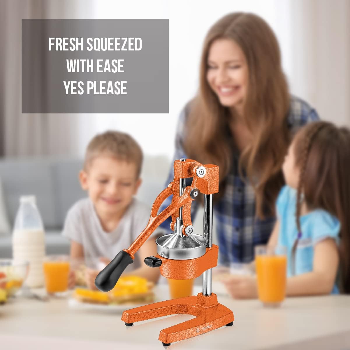 Eurolux Ultra-Premium Cast Iron Juicer | Extra-Large, Heavy Duty, Commercial Grade, Stainless Steel Manual Hand Press Citrus Squeezer For Fresh Orange Juice, Pomegranate, Lemon, and Much More (Orange)