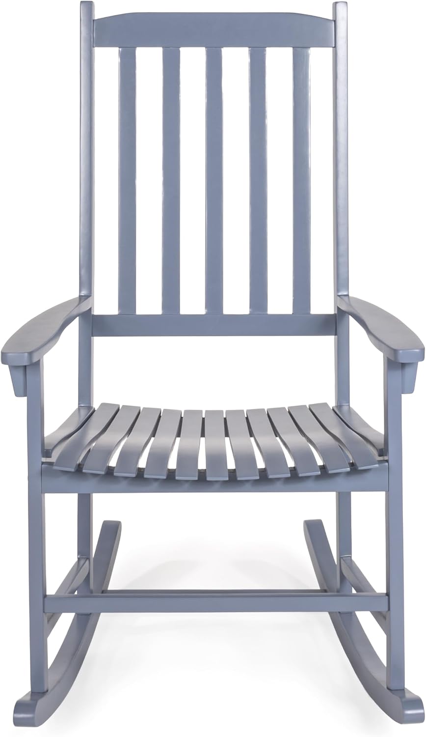 JONATHAN Y RCK300F Seagrove Farmhouse Classic Slat-Back 350-LBS Support Acacia Wood Outdoor Rocking Chair Traditional, Coastal, Cottage, Vintage, Shabby Chic, Cashmere Blue