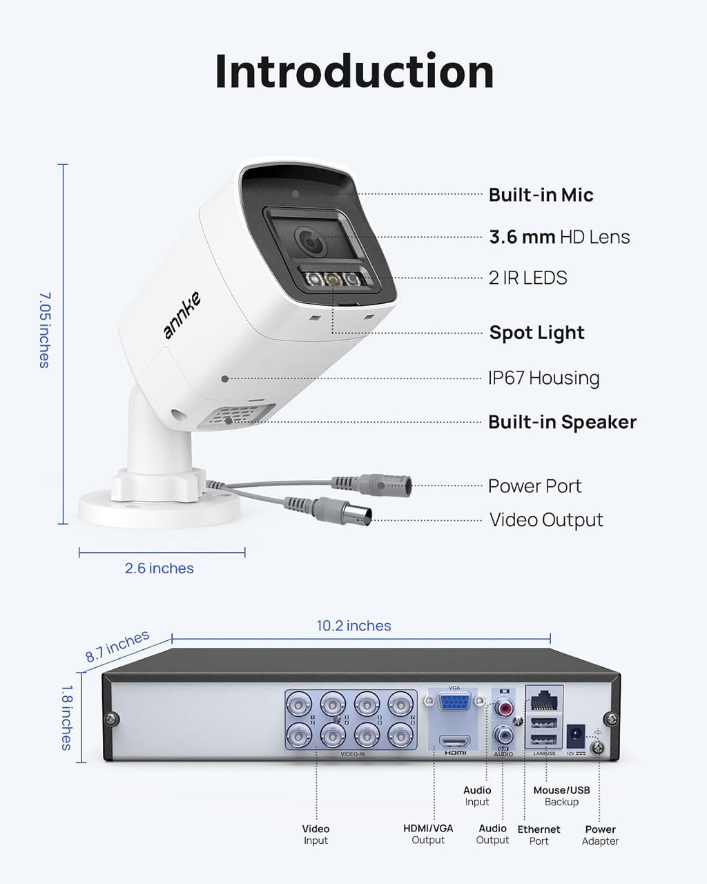ANNKE 3K Two-Way Audio Security Camera System, 8CH 3K Lite H.265+ DVR with AI Human/Vehicle Detection, 4X 5MP/3K CCTV Wired Cams with Color Night Vision for Home Surveillance 24/7 Recording, NO HDD