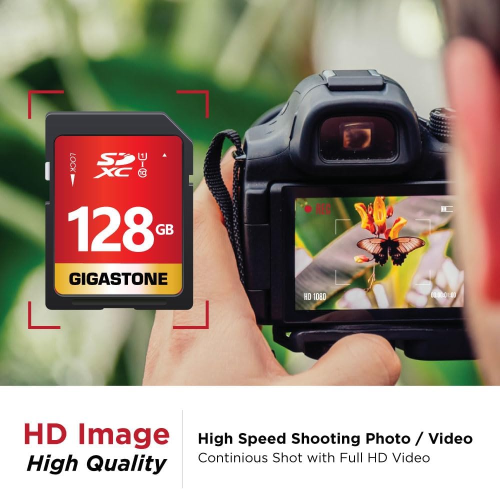 GIGASTONE 128GB SD Card 10-Pack UHS-I U1 Class 10 SDXC Memory Card Full HD Video for Canon Digital Camera, Full-Sized SD Card, with 10 mini case