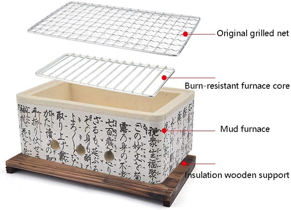 4 in 1 Japanese Ceramic Tabletop BBQ Grill, Mini Charcoal BBQ Grill, Stove, 2-3 Person Portable BBQ Cooker, 24 * 14.5 * 11cm