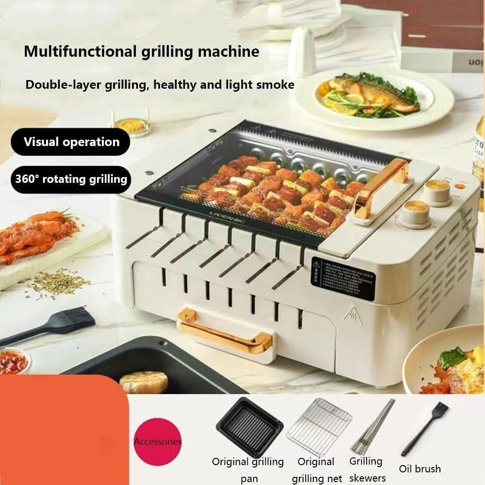 Automatic Rotating Grill,Multifunctional Electric Grill,1000w Household Grill,Three Modes 0-30 Minute Timer,With Removable Grill Plate,Grill And Lid,Home,Outdoor Use