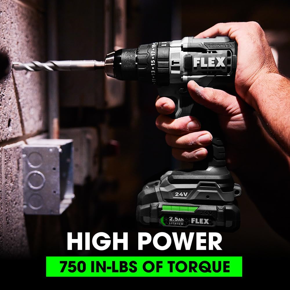 FLEX 24V Brushless Cordless 1/2-Inch 750 In-Lbs Torque 2-Speed Hammer Drill Tool Only, Battery and Charger Not Included - FX1251-Z