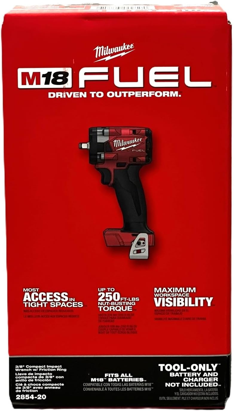 Milwaukee FUEL 2854-20 3/8 Brushless Cordless Impact Wrench Volt (Bare Tool Only), Red