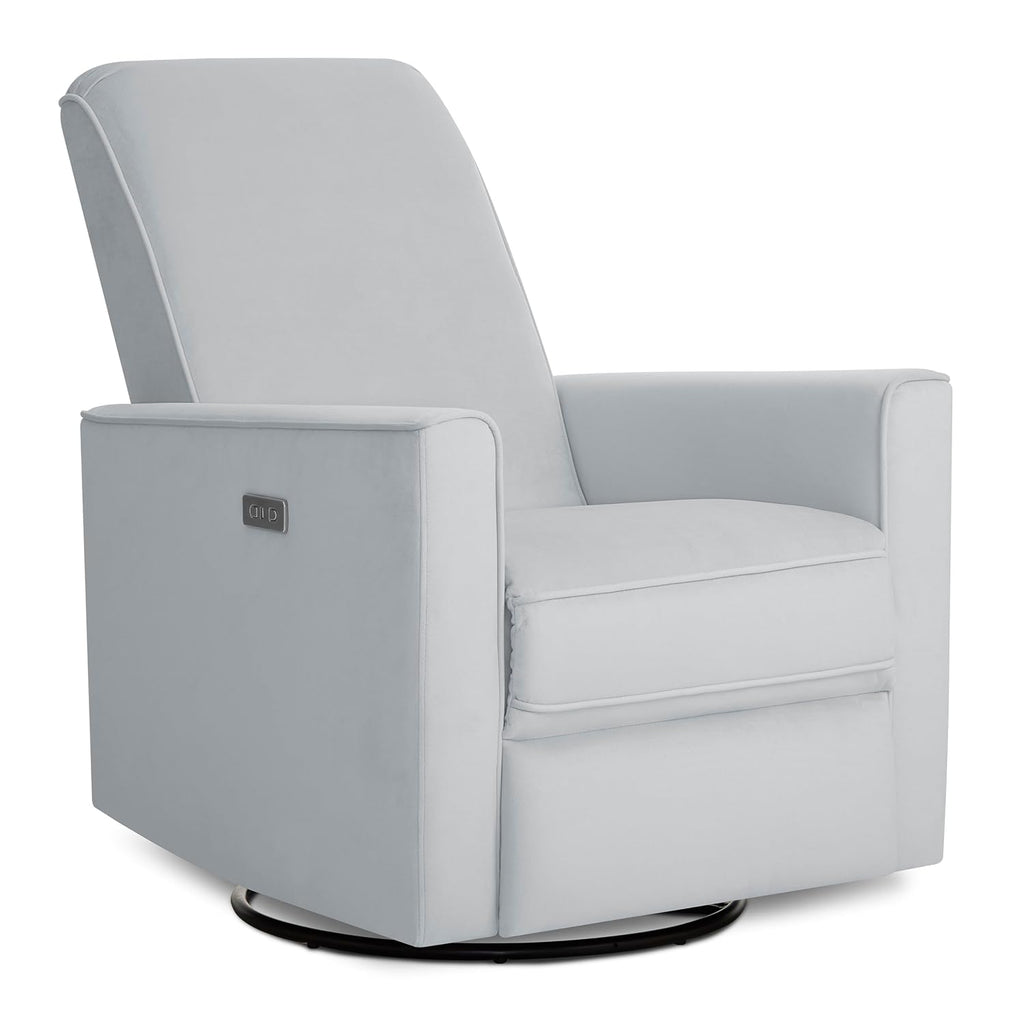 Evolur Harlow Upholstered Power Glider Recliner with USB Charging – Rocking & 275° Swivel with Smooth Glide – Greenguard Gold & FSC Certified – Modern Nursery and Living Room Chair in Grey