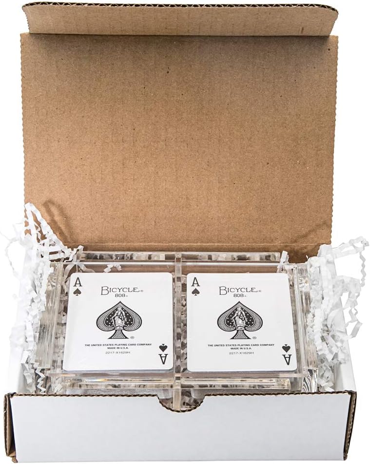 Modern Elegant Playing Card Deck Holder Tray with 2 Decks of Playing Cards in Unique Stylish Deluxe Acrylic Box with Color lid (Blue)