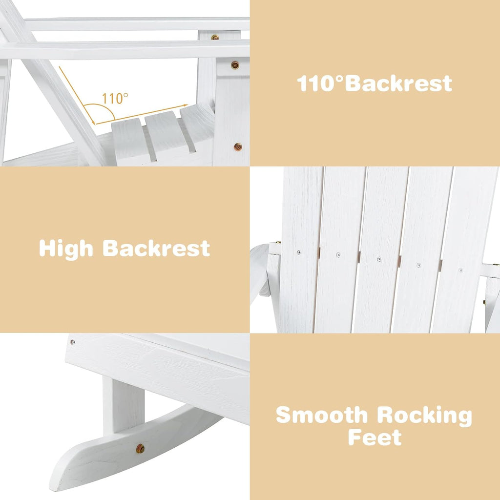 Giantex Wooden Adirondack Rocking Chairs Set of 2 - Kids Outdoor Rocker with Slatted seat, Smooth Rocking Feet, 300LBS Weight Capacity, Porch Rocking Chair for Balcony, Backyard, Poolside (2, White)