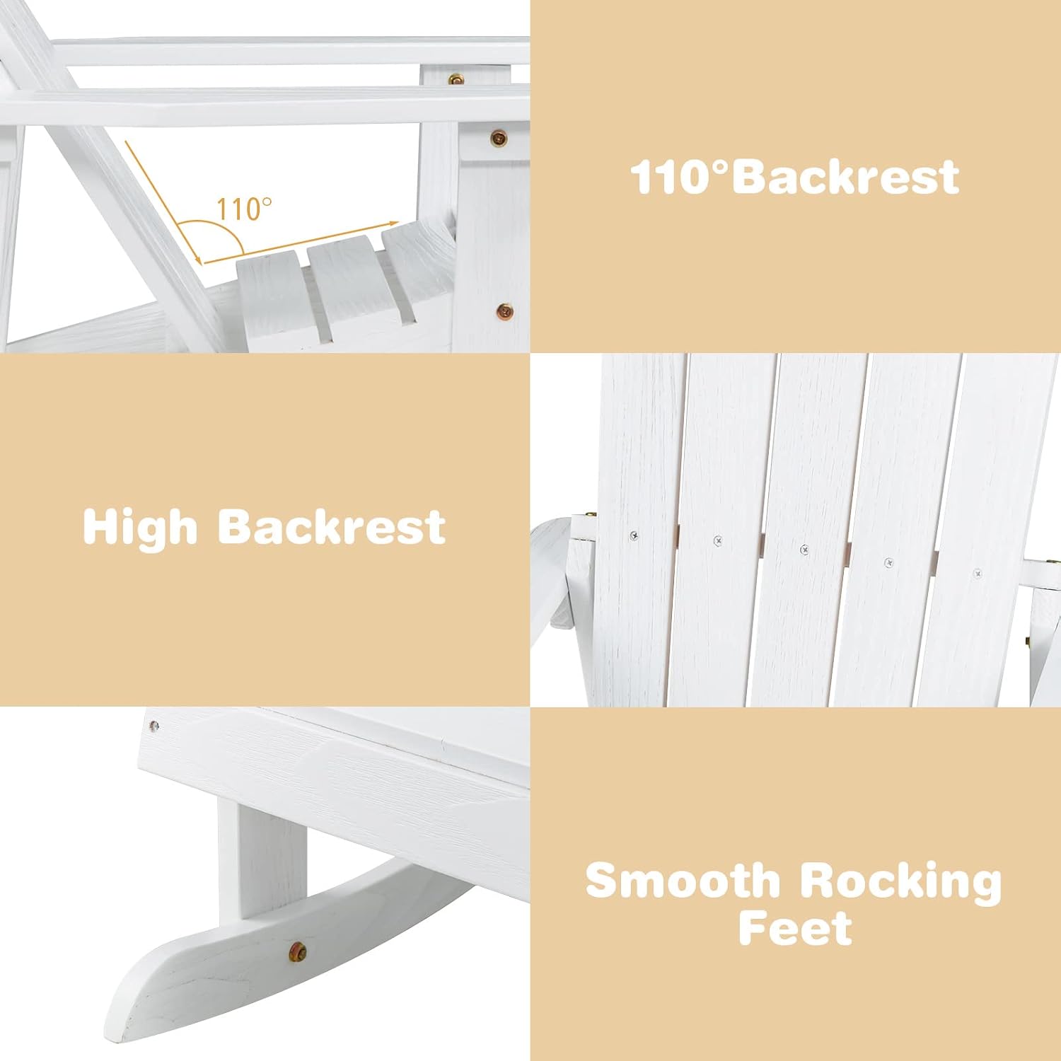Giantex Wooden Adirondack Rocking Chairs Set of 2 - Kids Outdoor Rocker with Slatted seat, Smooth Rocking Feet, 300LBS Weight Capacity, Porch Rocking Chair for Balcony, Backyard, Poolside (2, White)