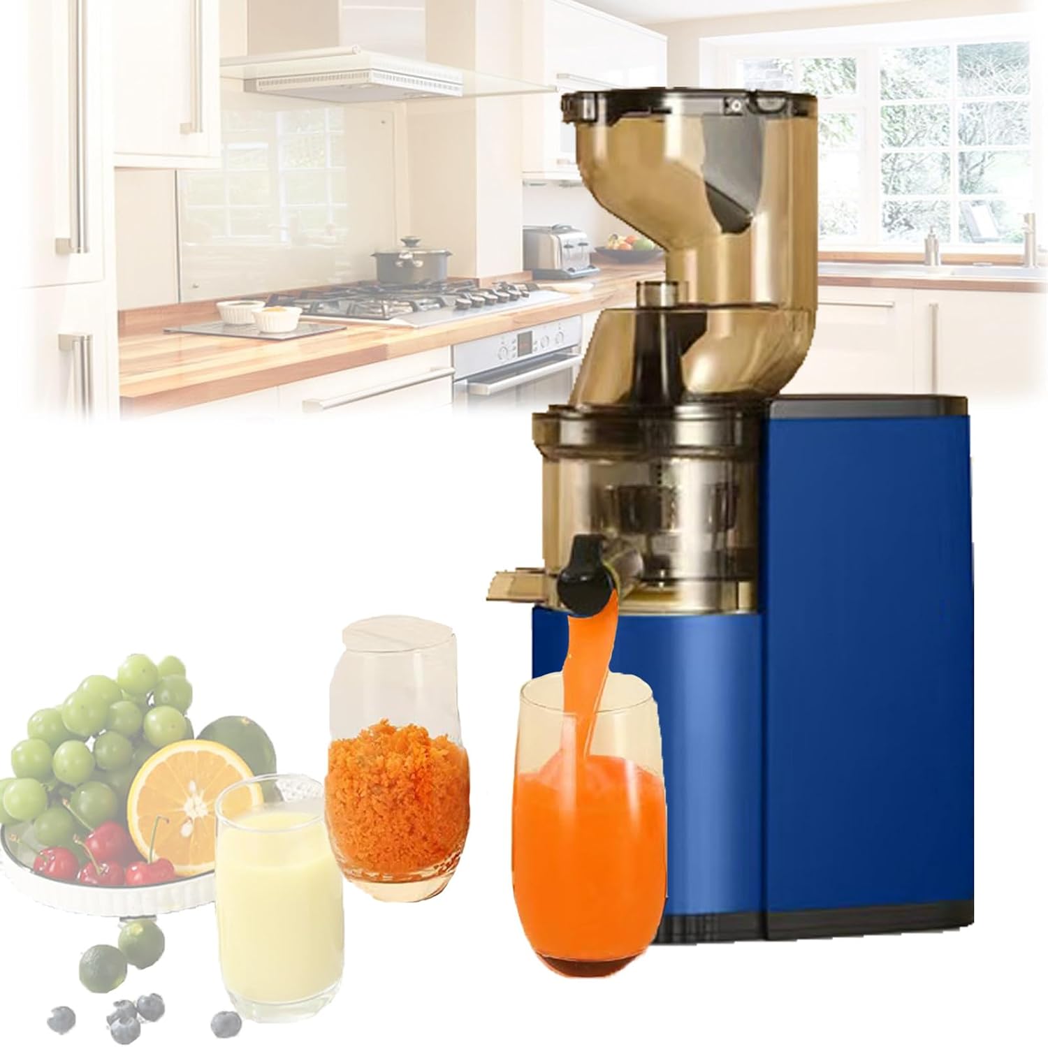 Juicer Machine,Centrifugal Juicer Machine With 3' Feed Chute,800W Power,500ML Juicer,Juice Yield Up To 98%,For Whole Fruits And Veg,Easy To Clean,With Push Rod,Juice Cup*2,Blue