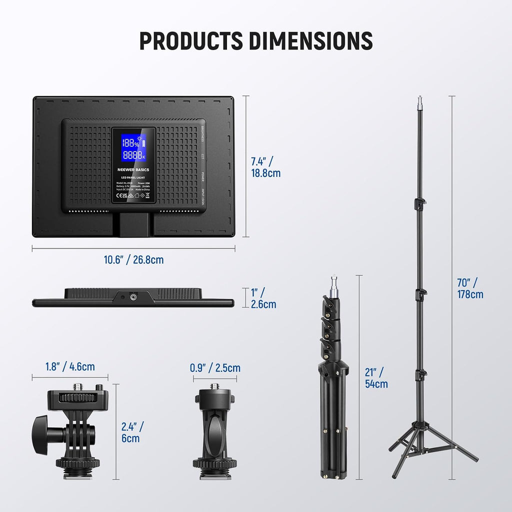 NEEWER BASICS 13' LED Video Light Panel, 2 Pack Studio Lighting Kit with Tripod Stands, Bi Color Photo Key Light for Streaming Photography Podcast Recording, 2400Lux 3200-5600K CRI97+ 8000mAh, NL-192B