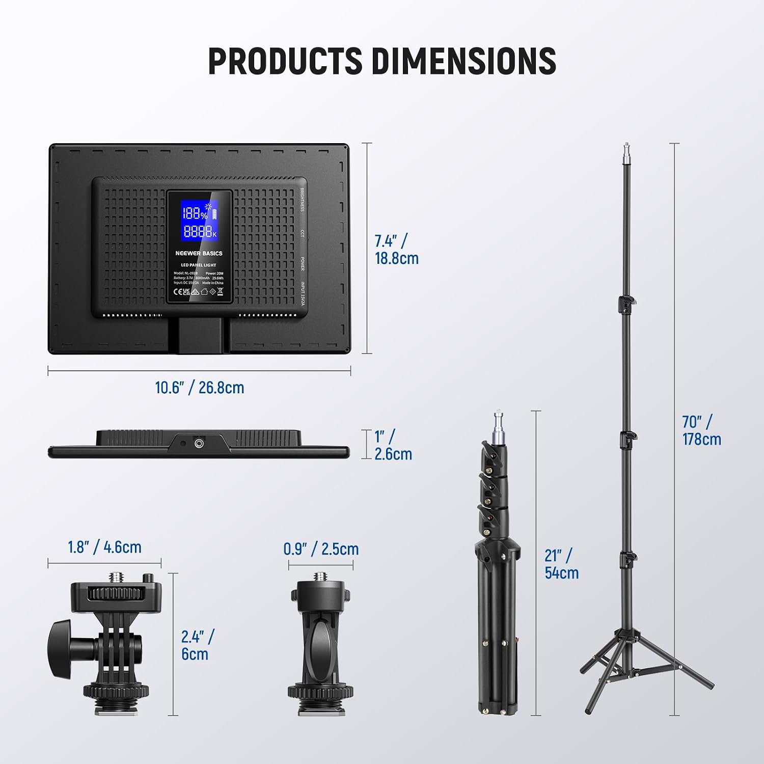 NEEWER BASICS 13' LED Video Light Panel, 2 Pack Studio Lighting Kit with Tripod Stands, Bi Color Photo Key Light for Streaming Photography Podcast Recording, 2400Lux 3200-5600K CRI97+ 8000mAh, NL-192B