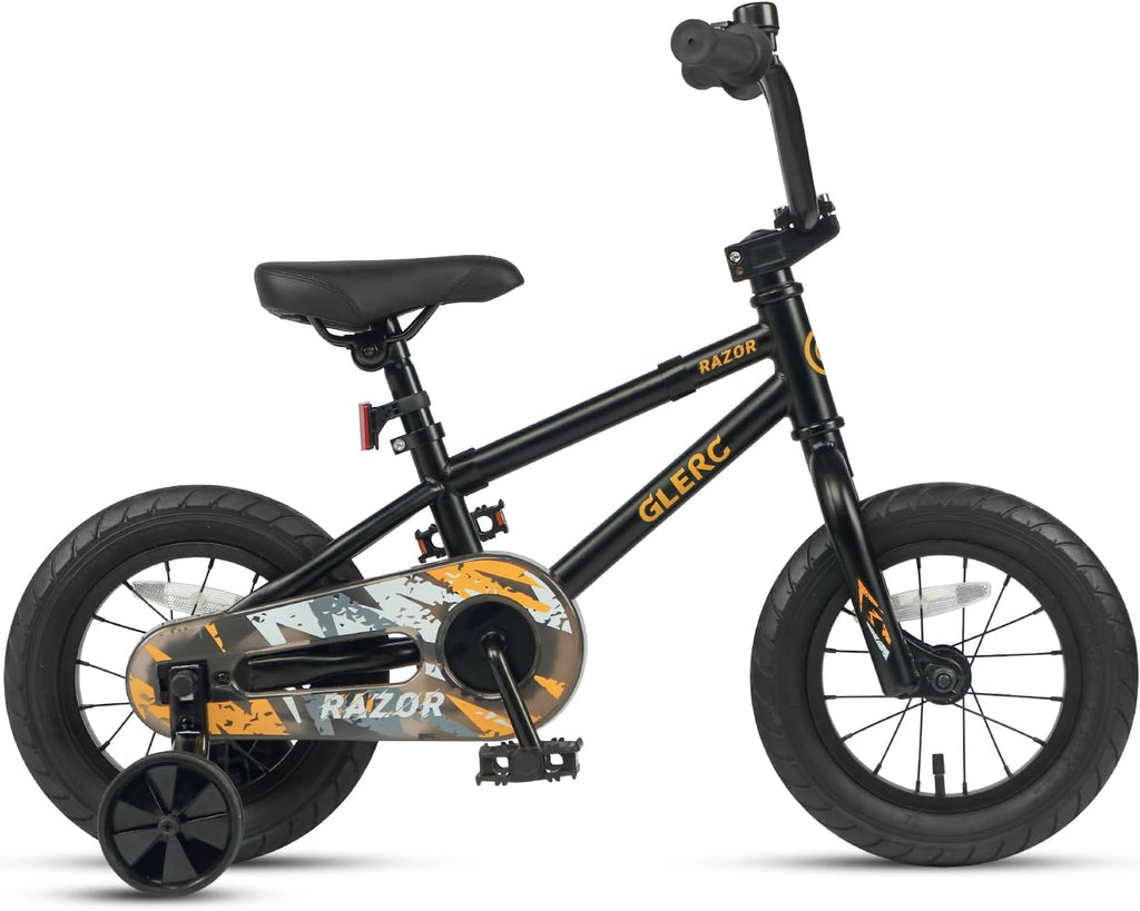 Glerc Kids Bike for Ages 1-4 Years Old, 12 Inch BMX Style Kids Bicycle with Training Wheels, Boys Bike for Children and Toddler, Black