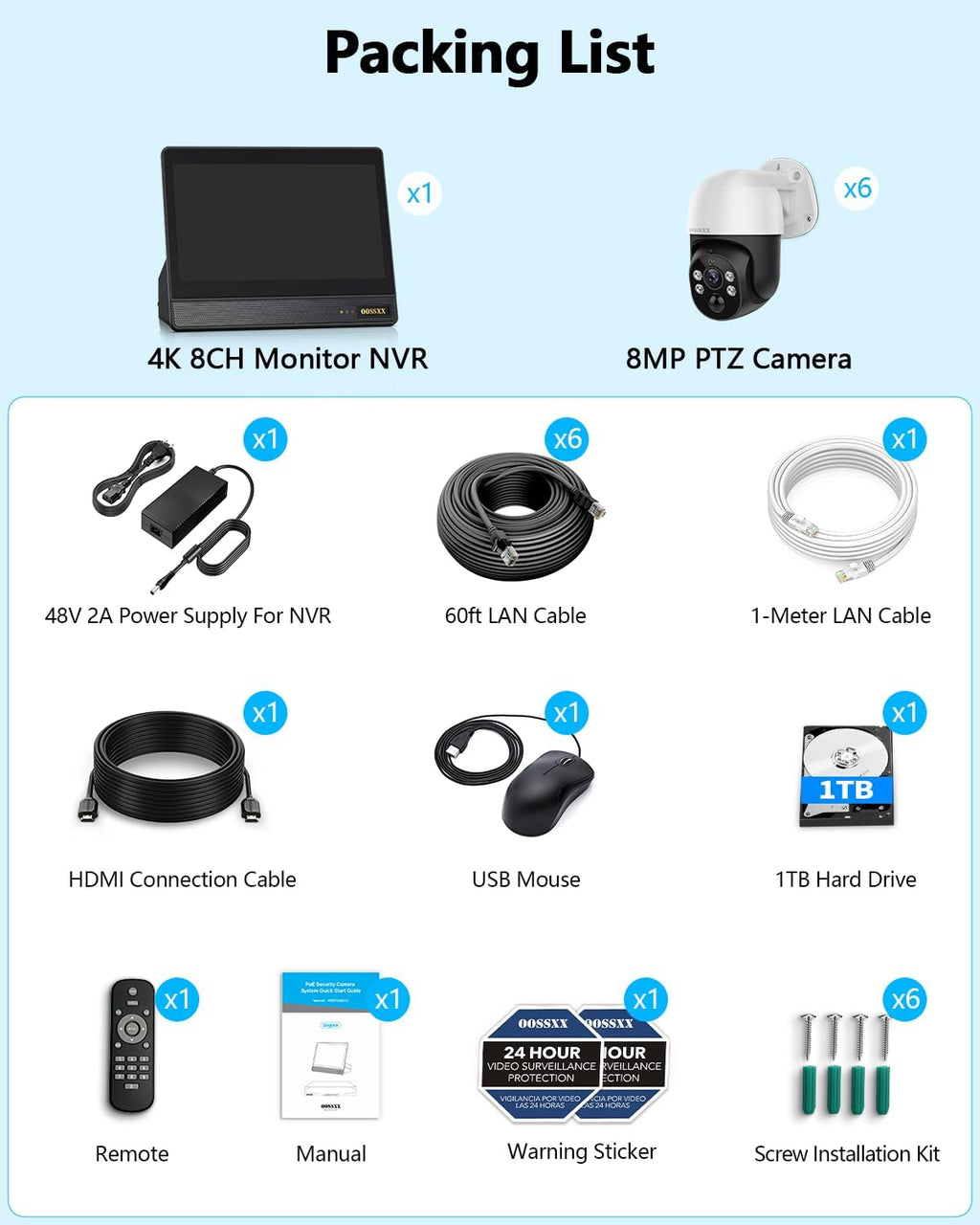 (2026 New) 4K PoE PTZ Security Camera System with 10'' Monitor, 8CH NVR, 6 Wired Outdoor Cameras, Pan Tilt Auto Tracking, AI Human Detection, Free App, No Monthly Fee, IP65