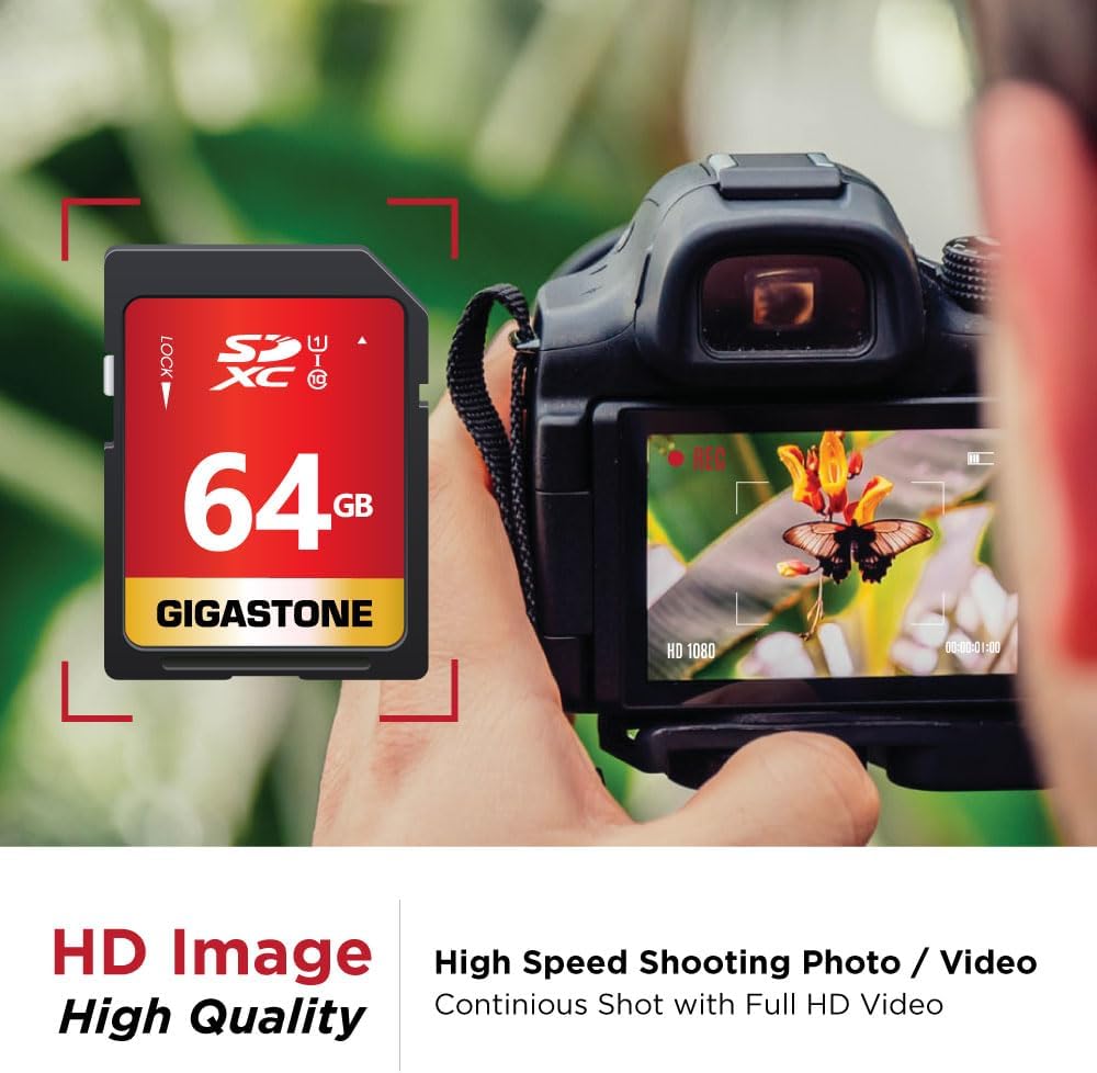 GIGASTONE 64GB SD Card 5-Pack UHS-I U1 Class 10 SDXC Memory Card High Speed Full HD Video Canon Olympus Digital Camera, with 5 Mini Cases