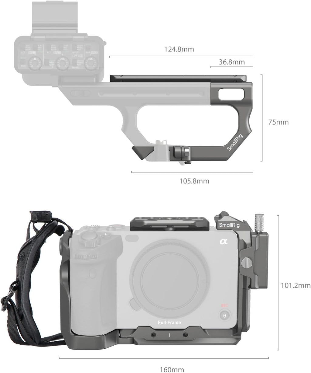 SmallRig FX3 / FX30 HawkLock Quick Release Camera Cage Kit for Sony with XLR Handle Extension, Wrist Strap and Cable Clamp for HDMI, QR Cold Shoe, NATO Rail/QR Plate for Arca,Titanium Gray