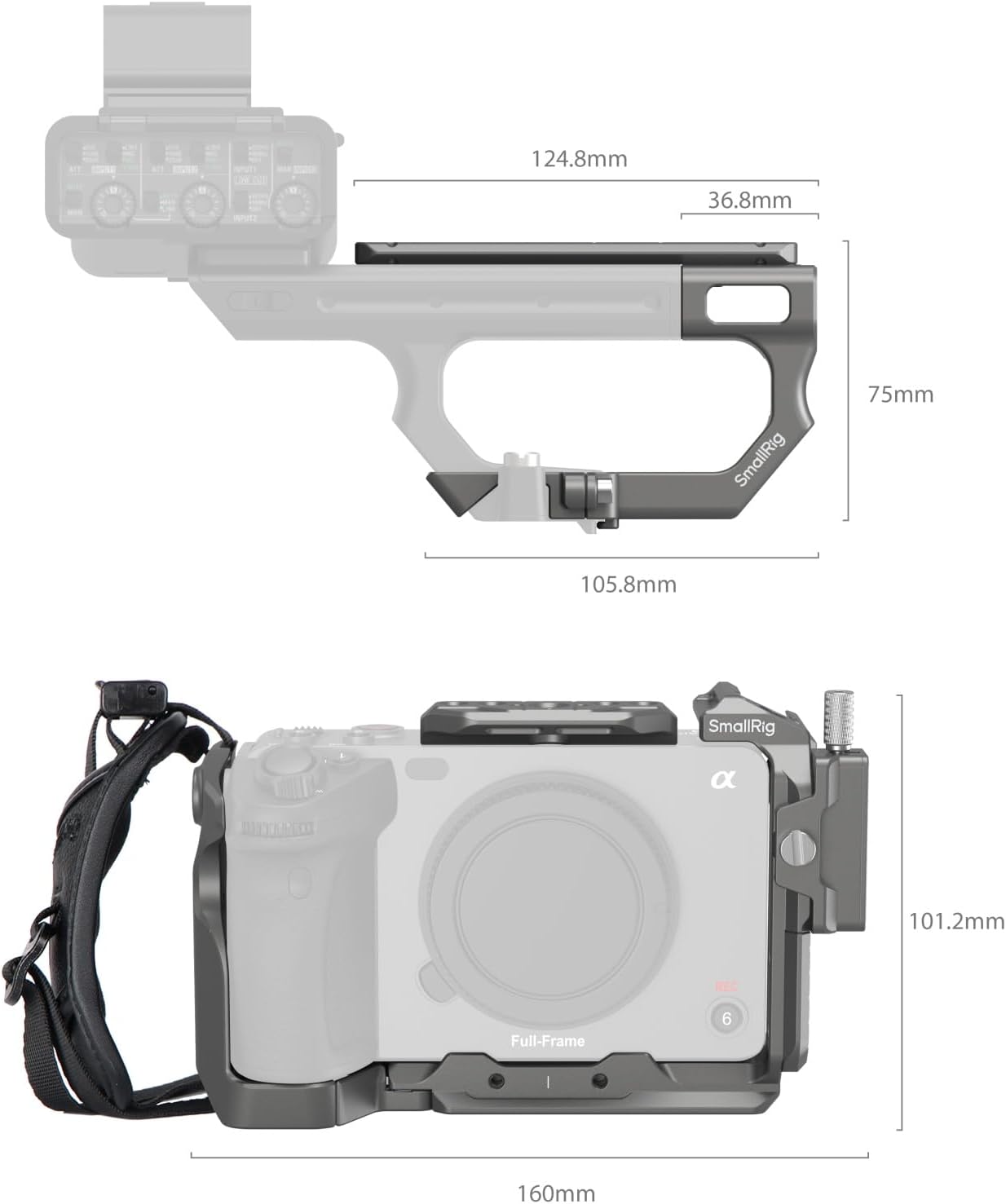 SmallRig FX3 / FX30 HawkLock Quick Release Camera Cage Kit for Sony with XLR Handle Extension, Wrist Strap and Cable Clamp for HDMI, QR Cold Shoe, NATO Rail/QR Plate for Arca,Titanium Gray