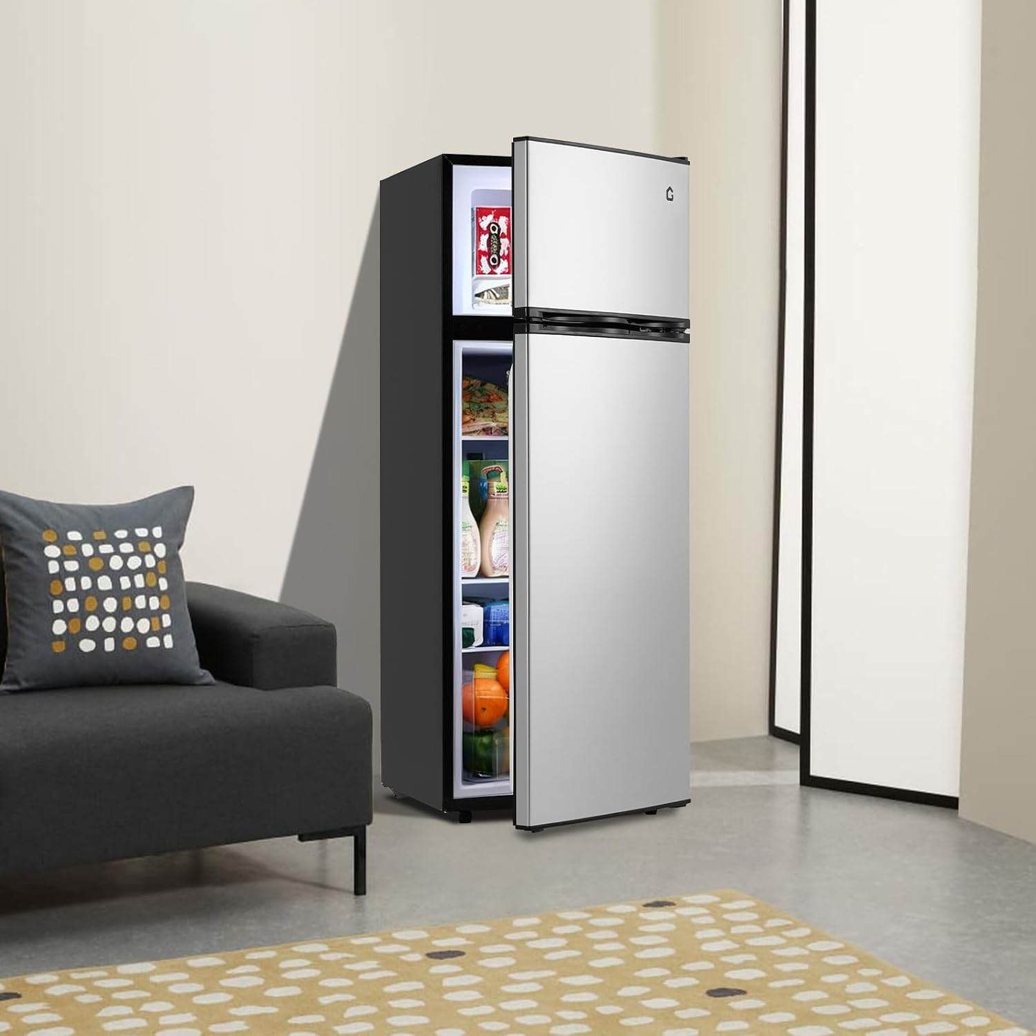 Garvee 7.5 Cu. Ft. Compact Refrigerator | Two Door Mini Fridge with Energy-Efficient & Quiet Operation | for Dorm, Office, Bedroom, Kitchen, Bar Use with Adjustable Shelves