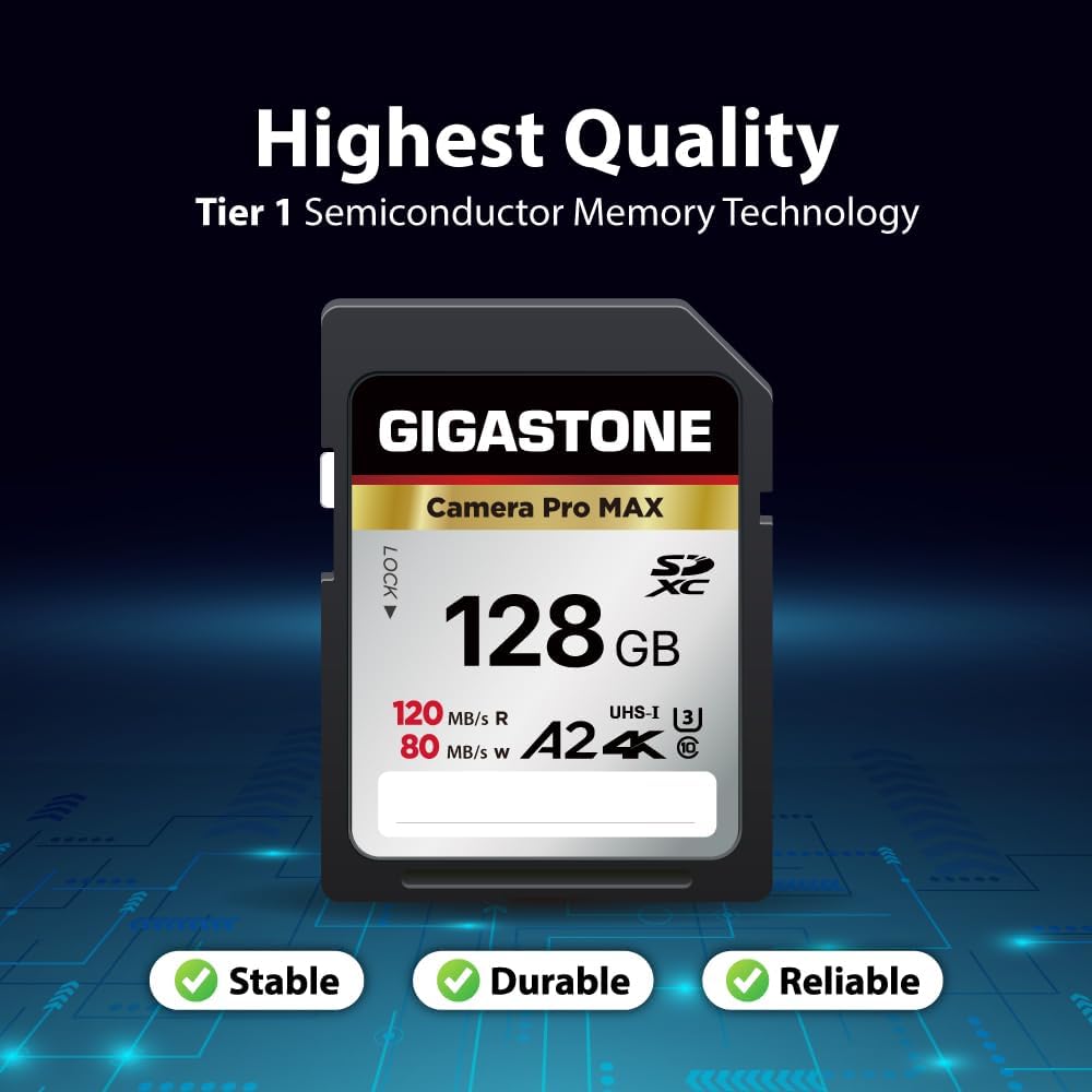 【5-Years Data Recovery】 GIGASTONE 128GB SD Card 2-Pack, 4K Camera Pro MAX, A2 4K SDXC Memory Card High Speed 4K UHD Video Compatible with Canon Kodak Digital Camera, with 2 Mini case