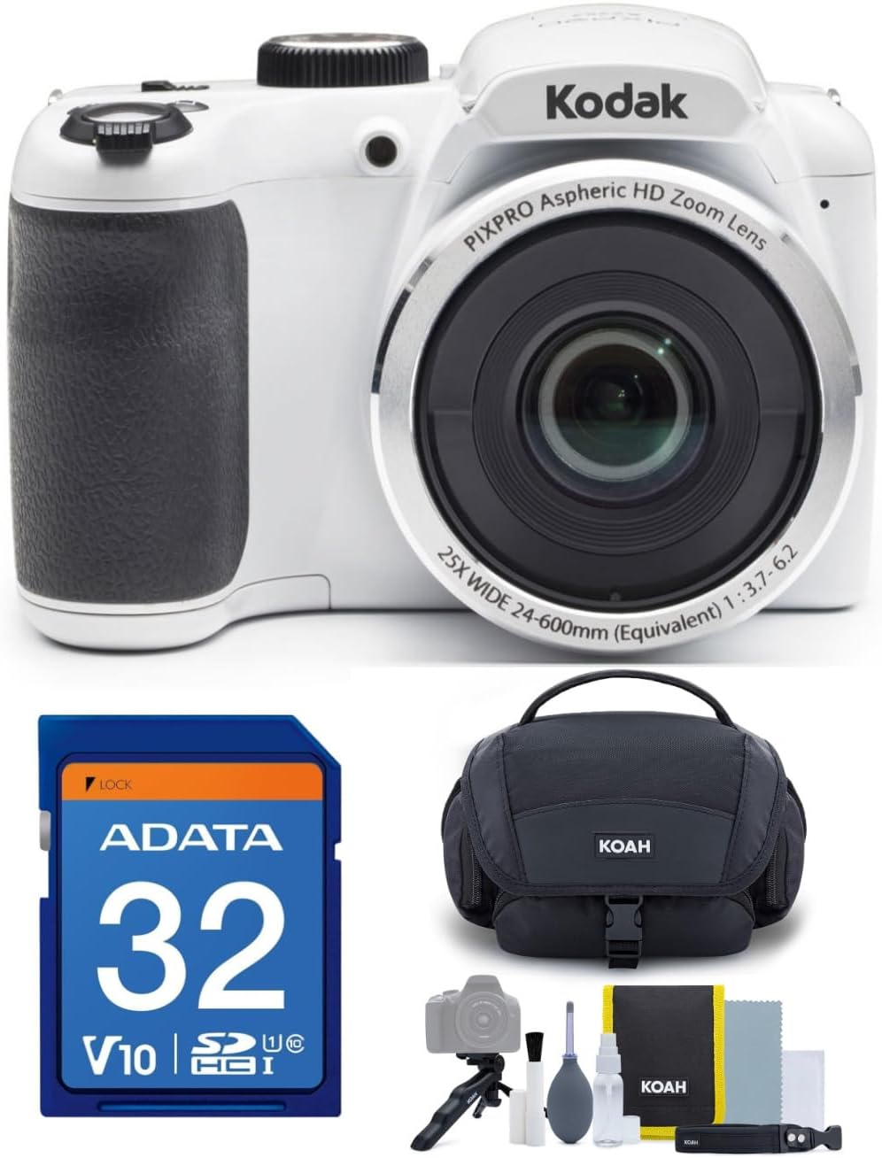Kodak PIXPRO AZ252 Astro Zoom 16MP Digital Camera (White) Bundle with 32GB SD Card and Case (3 Items)
