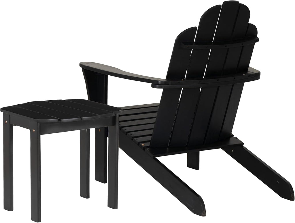 Linon Jayce Black Solid Wood Adirondack Two Piece Chair and Side Table Set