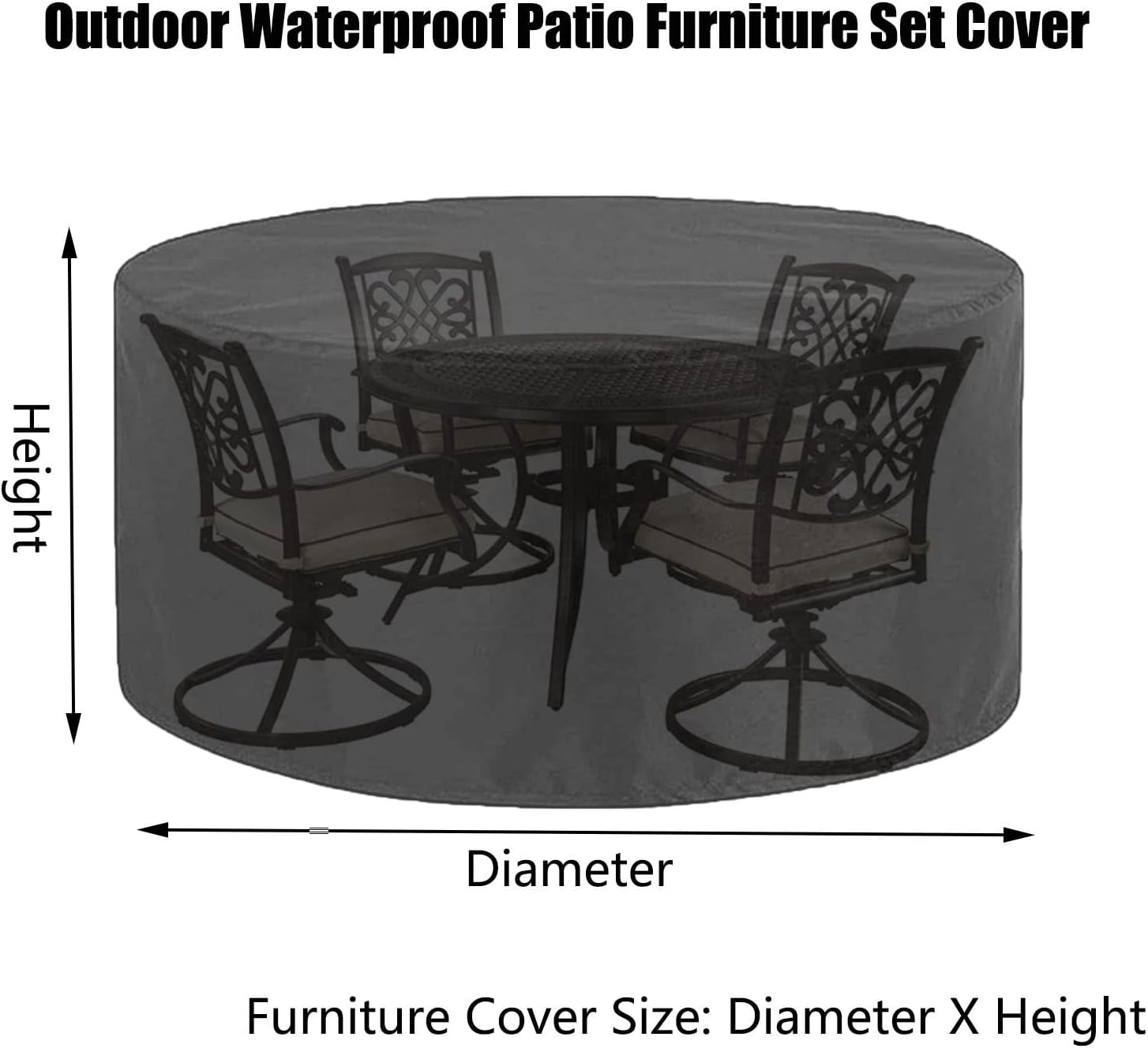Dining Table Chair Set Cover 122' D x 37' H, 420D Waterproof Garden Table Set Cover, Extra Large Outdoor Furniture Set Covers, Heavy Duty Gas BBQ Grill Cover (310x95cm)