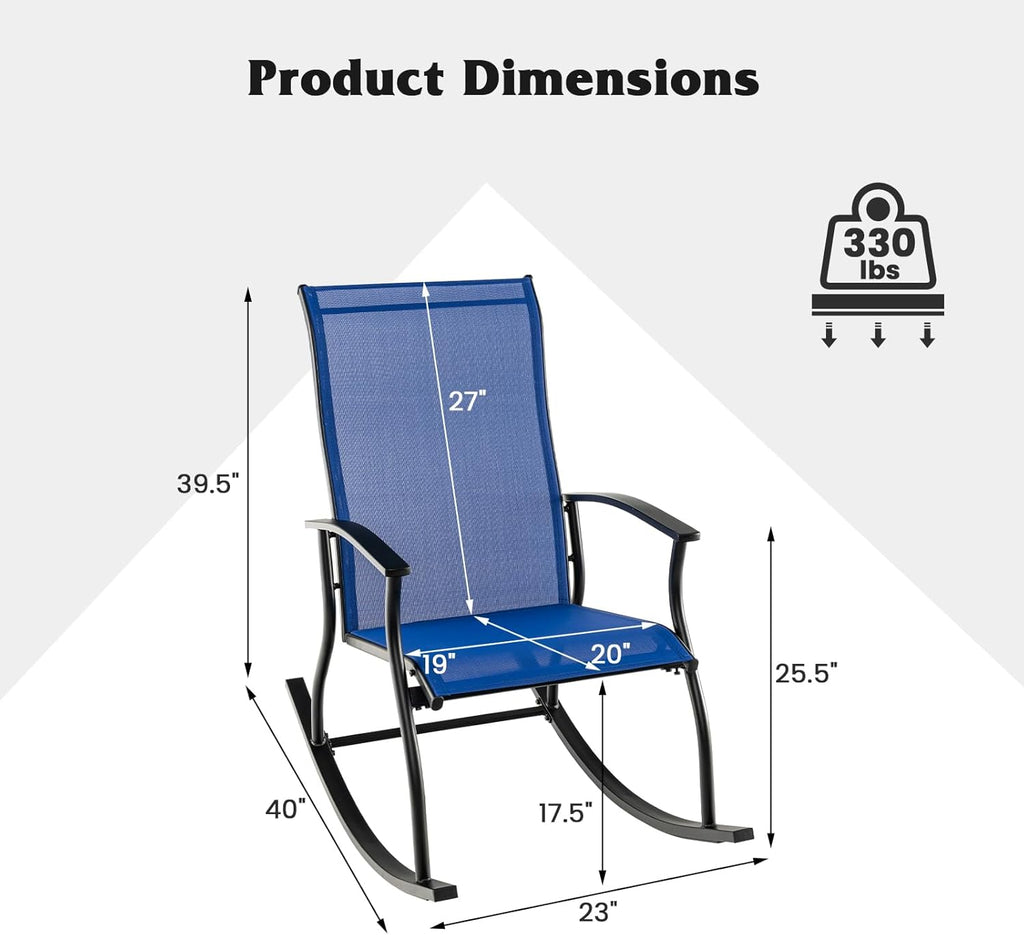 Giantex Outdoor Rocking Chair Set of 2 - Patio Rocking Chairs w/Breathable Backrest, Sturdy Metal Frame & Safe Ergonomic Design, Cozy Fabric Rocker for Backyard, Poolside, 330 lbs, Navy
