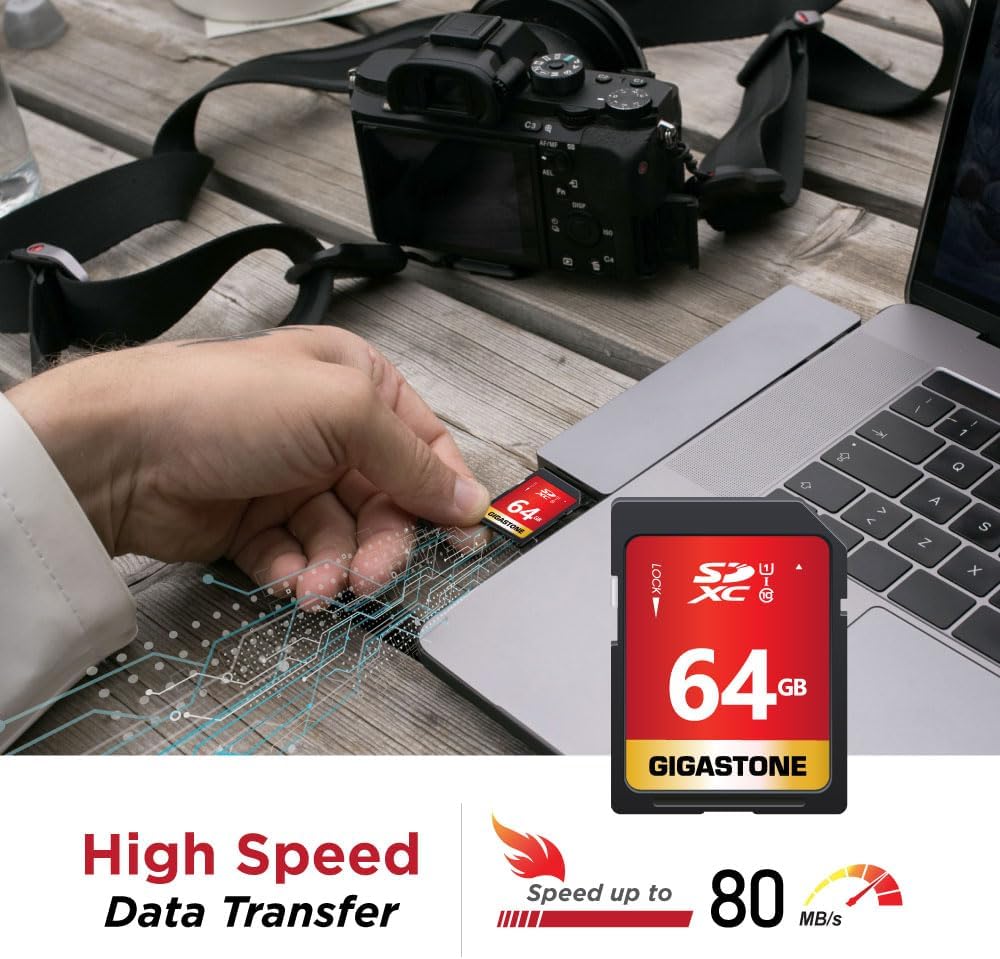 GIGASTONE 64GB SD Card 5-Pack UHS-I U1 Class 10 SDXC Memory Card High Speed Full HD Video Canon Olympus Digital Camera, with 5 Mini Cases