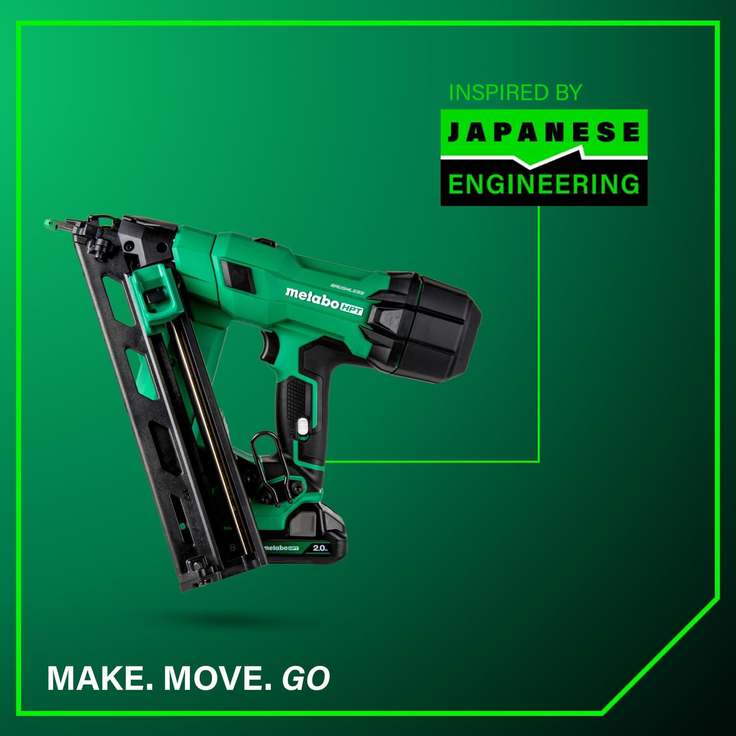 Metabo HPT 18V MultiVolt Brushless Pro 15-GA Angled Finish Nailer Kit, 15 Gauge Finish Nailer, Power Tool with 2.0Ah Lithium Ion Battery, 1-1/4' to 2-1/2' Nails, Powerful Brushless Motor, NT1865DAA