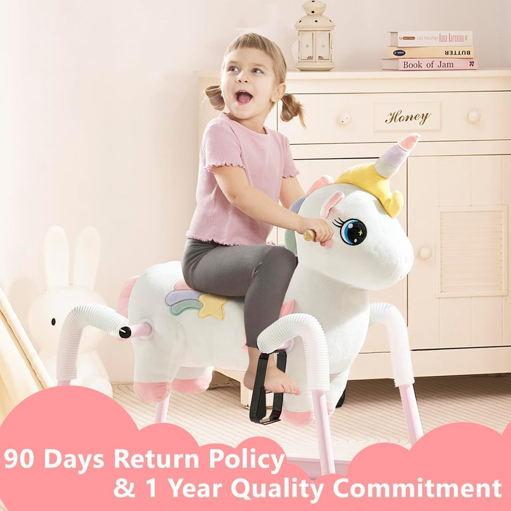 FUNLIO Unicorn Spring Rocking Horse for Kids 3-6, Rainbow Fairy Ride on Horse with Covered Spring & Sturdy Frame, Neighing & Galloping Sound for Pretend Play, Horse Toys Gift, CPC & CE Certified