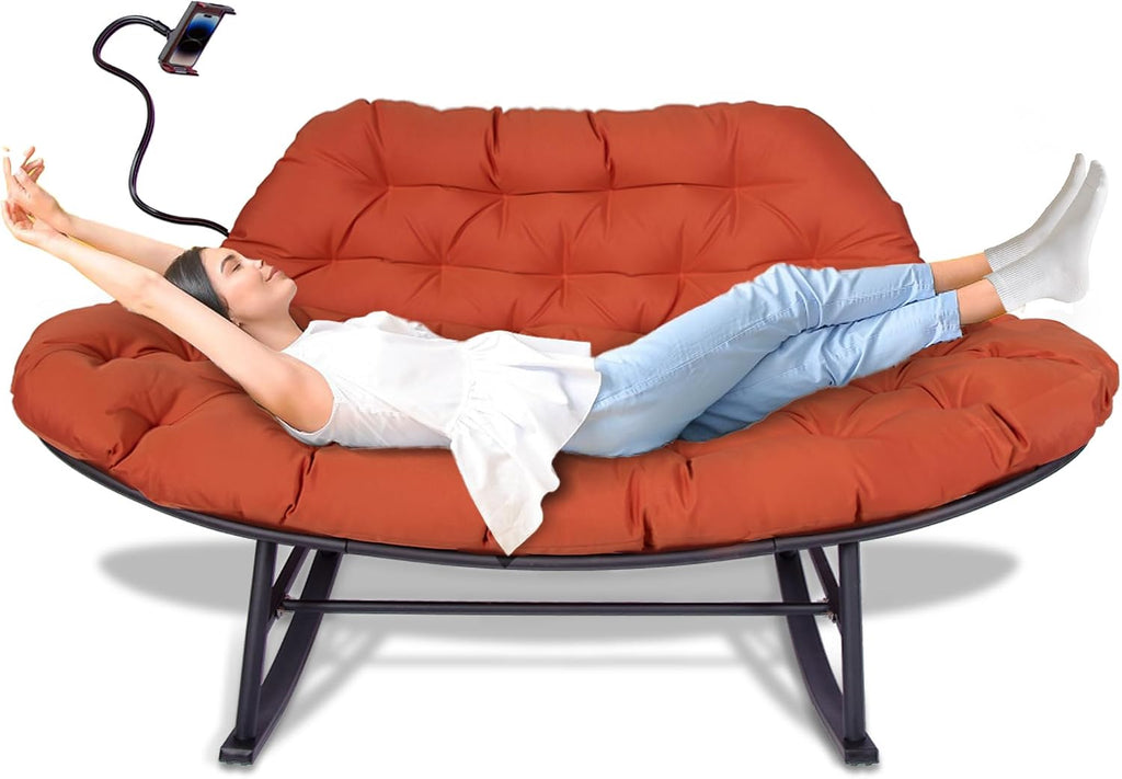 YOXIFOC Double Rocking Chair, Indoor and Outdoor Dual Lounge Chair, with Extra Thick and Large Cushion, Suitable for Living Room/Patio/Garden (Orange)