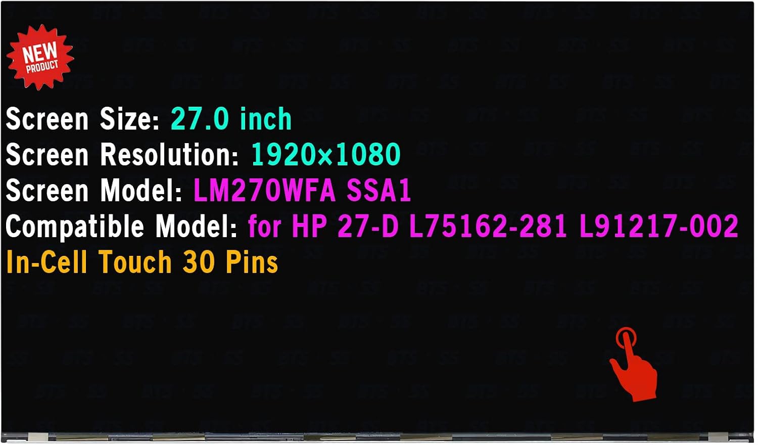 27' LCD Replacement for HP All in One 27-DP1370 LM270WFA-SSA1 LM270WFA SSA1 LM270WFA(SS)(A1) Display in-Cell Touch Screen FHD 1080P 30 Pins(Only for in-Cell Touch Version)
