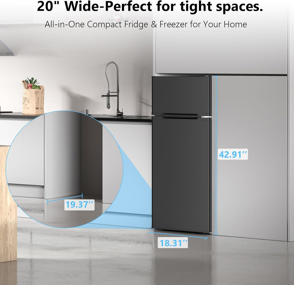 4.5 Cu.Ft Mini Fridge with Freezer, 2 Door Compact Refrigerator, Small Fridge with Adjustable Thermostat Energy Ultra Quiet, Mini Fridge Removable Glass Shelves for Bedroom Office Dorm-Satin Black